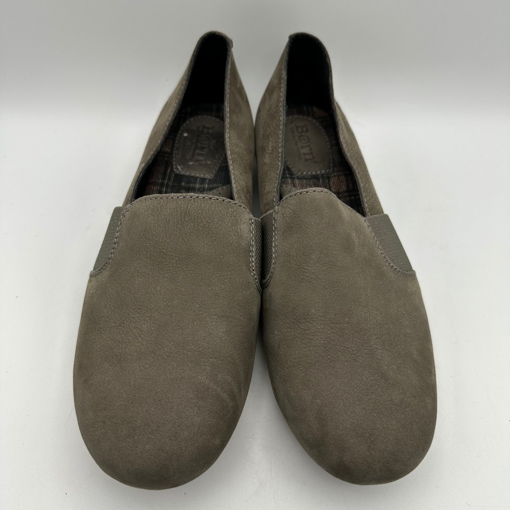 Born‎ Slip On Loafers Womens 9M Taupe Leather Fabric CQH18 F36742 Comfort Flats - Picture 2 of 8